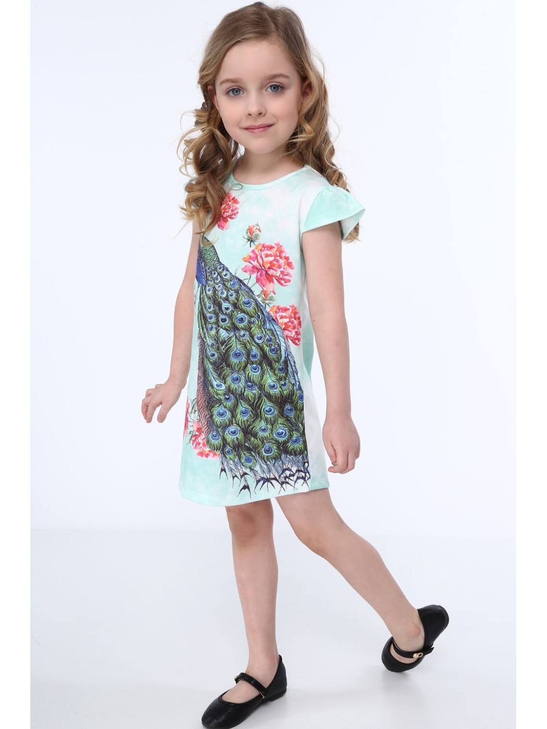 Dress with a peacock, mint NDZ8128 - Online store - Boutique